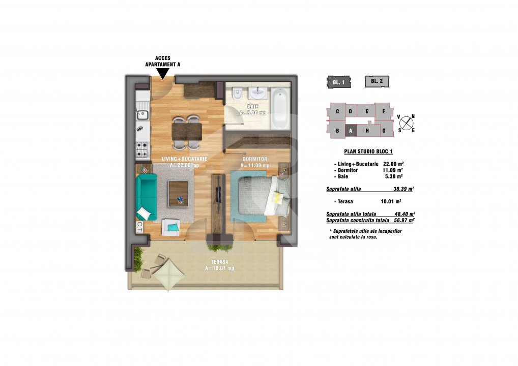 Studio superb New Times Residence + loc de parcare subteran